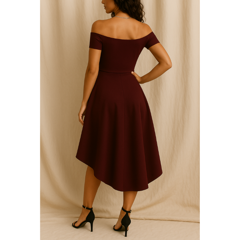 Clara – Off-Shoulder Jurk met Korte Mouwen en Midi Lengte Velani