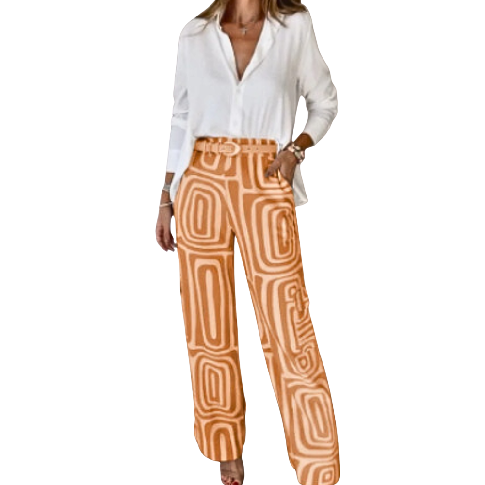 Livia – Tweedelige Set met Shirt met Lange Mouwen en Broek met Rechte Pijpen Velani