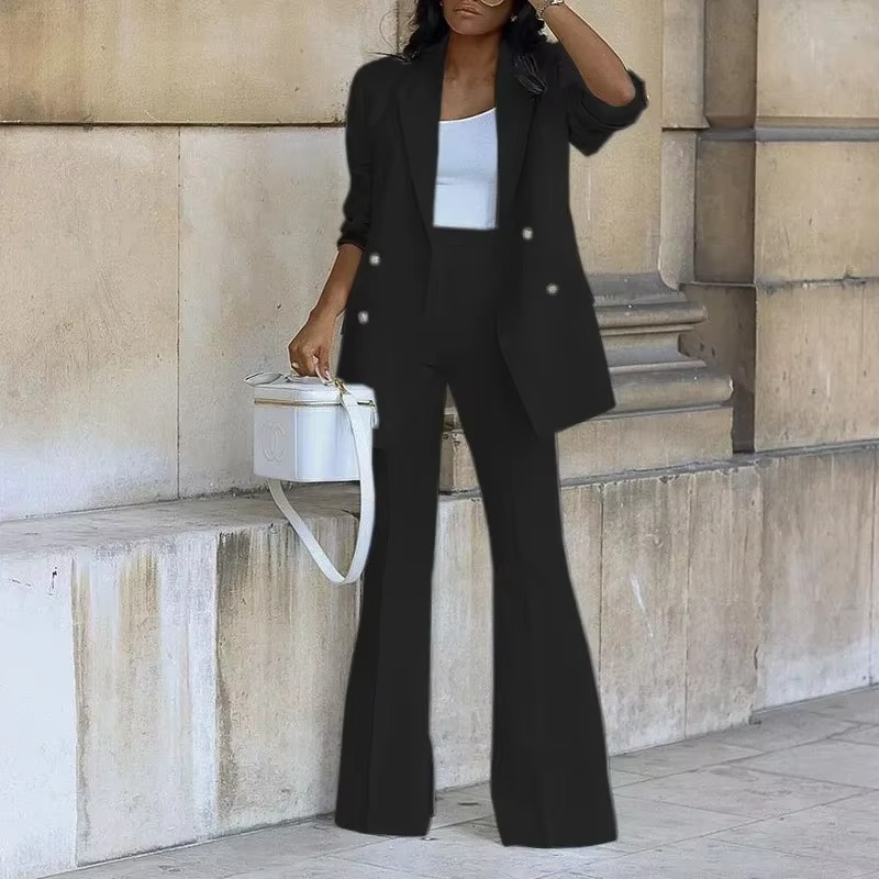 Nova – 2-delig set met blazer met knoopsluiting en broek met wijde pijpen Velani