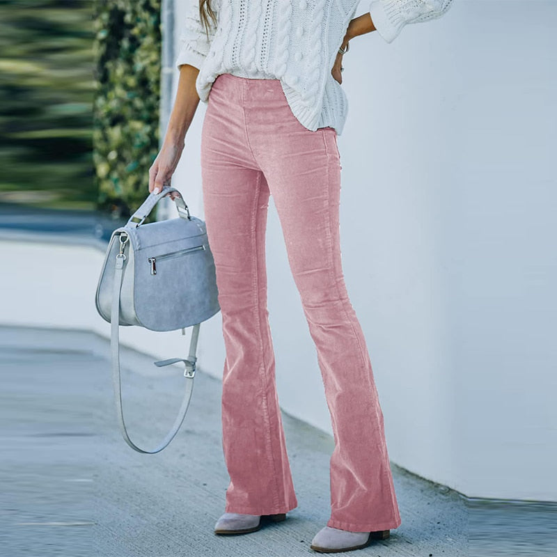 Nora – Hoge Taille Corduroy Wijde Pijpen Broek Velani
