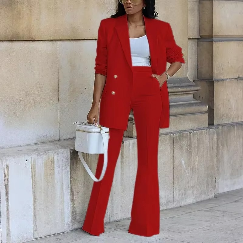 Nova – 2-delig set met blazer met knoopsluiting en broek met wijde pijpen Velani