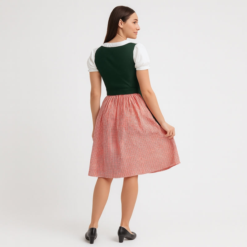 Mila – Oktoberfest Jurk met Korte Mouwen en Geruit Schort Velani