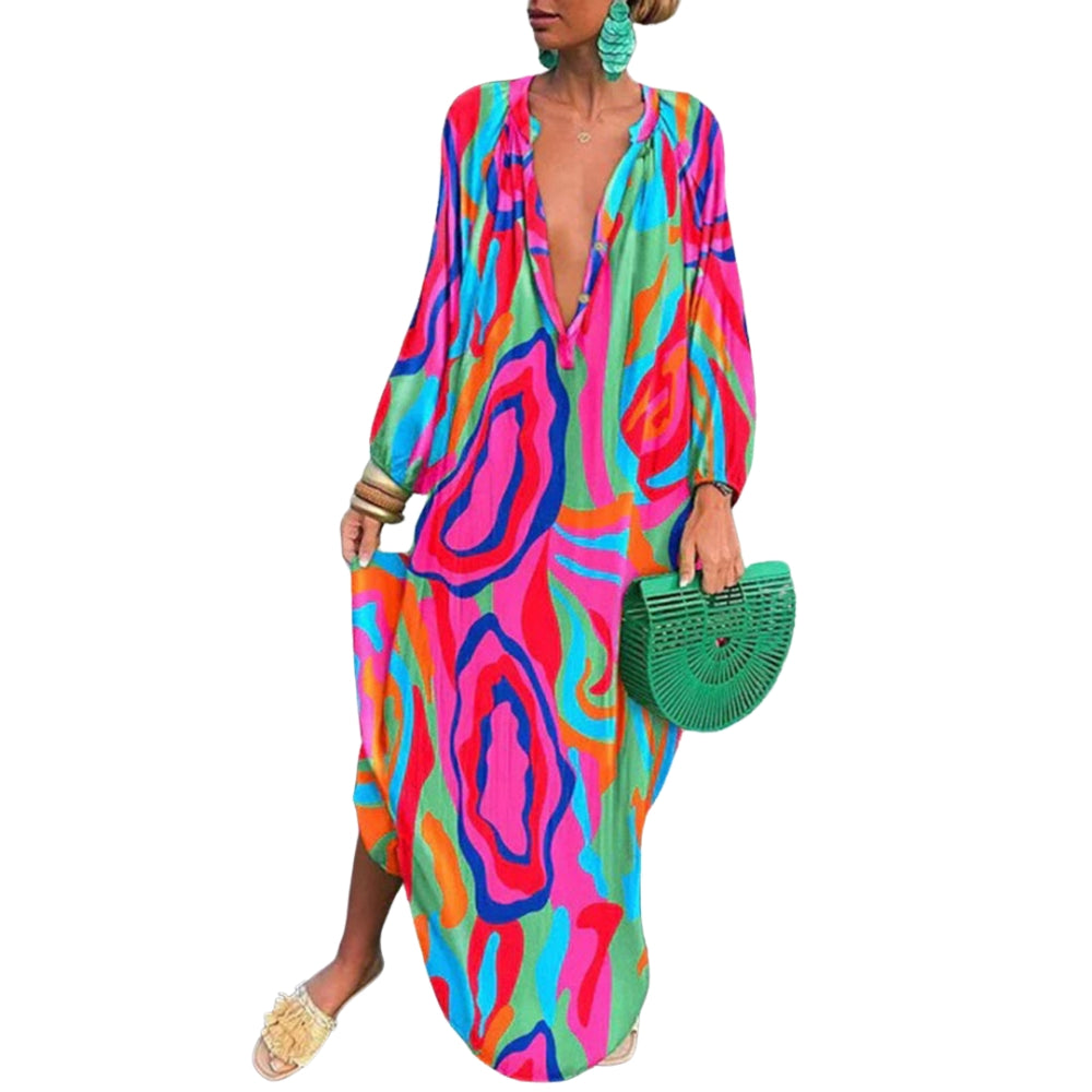 Marleen – Jurk met Print V-Hals en Lange Mouwen Velani
