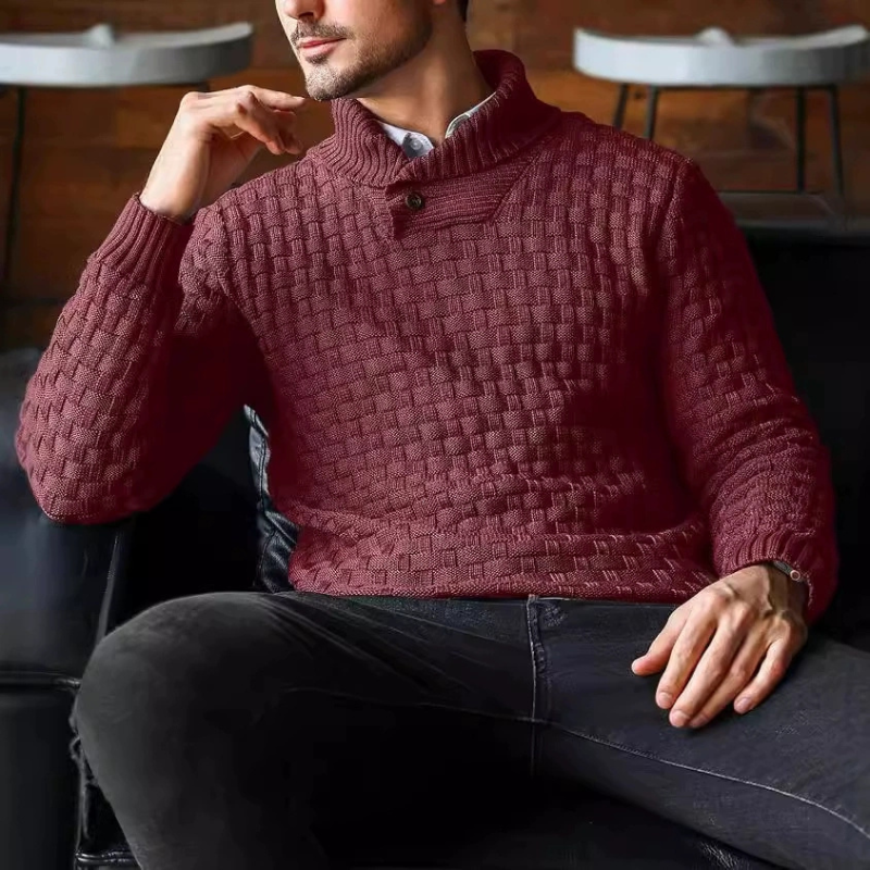 Robert – Slim fit trui met sjaalkraag en V-hals Velani