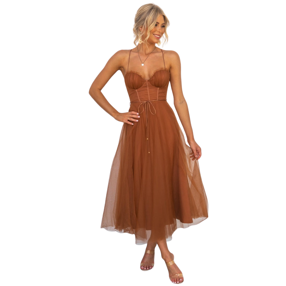 Emilia – Mouwloze Midi Jurk met Spaghettibandjes Velani