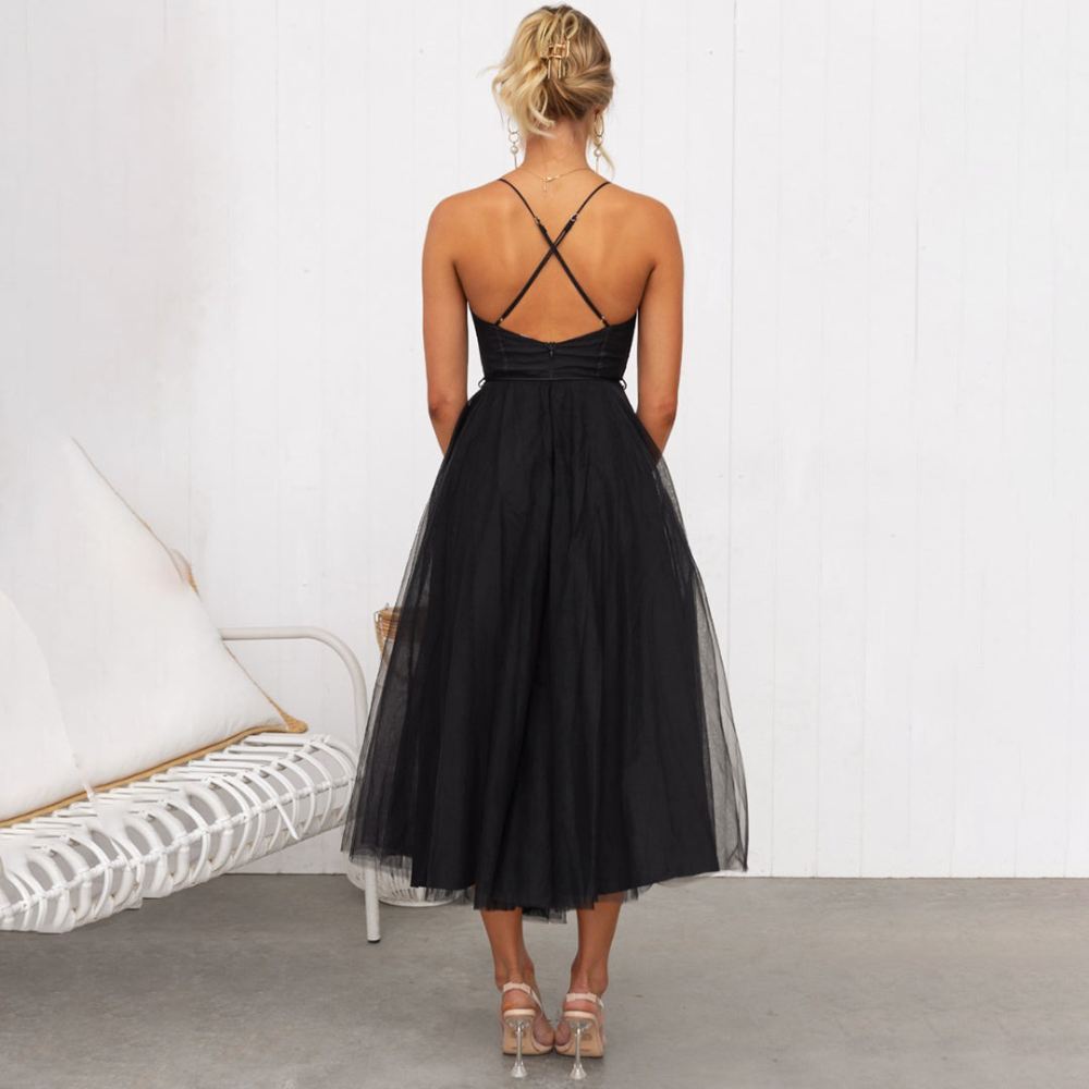 Emilia – Mouwloze Midi Jurk met Spaghettibandjes Velani