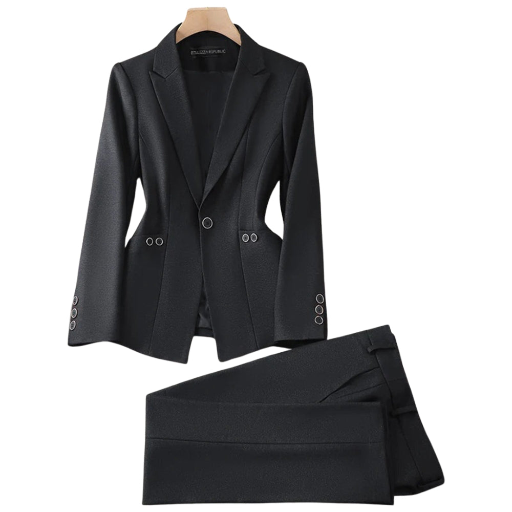 Evelien – Twee Delige Set met Blazer en Broek met Rechte Pijpen Velani