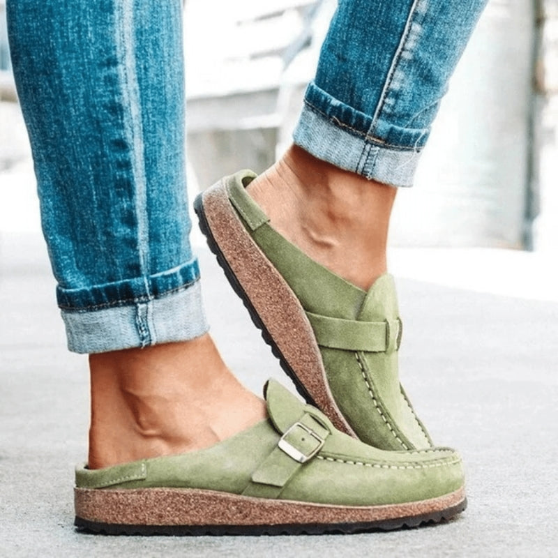 Anna – Platte Schoenen met Open Hak en Verstelbare Gesp Velani