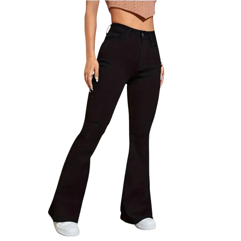 Elena – Hoge Taille Flared Broek met Voorzakken Velani