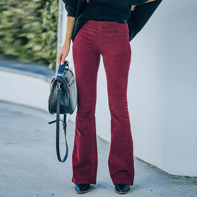 Nora – Hoge Taille Corduroy Wijde Pijpen Broek Velani