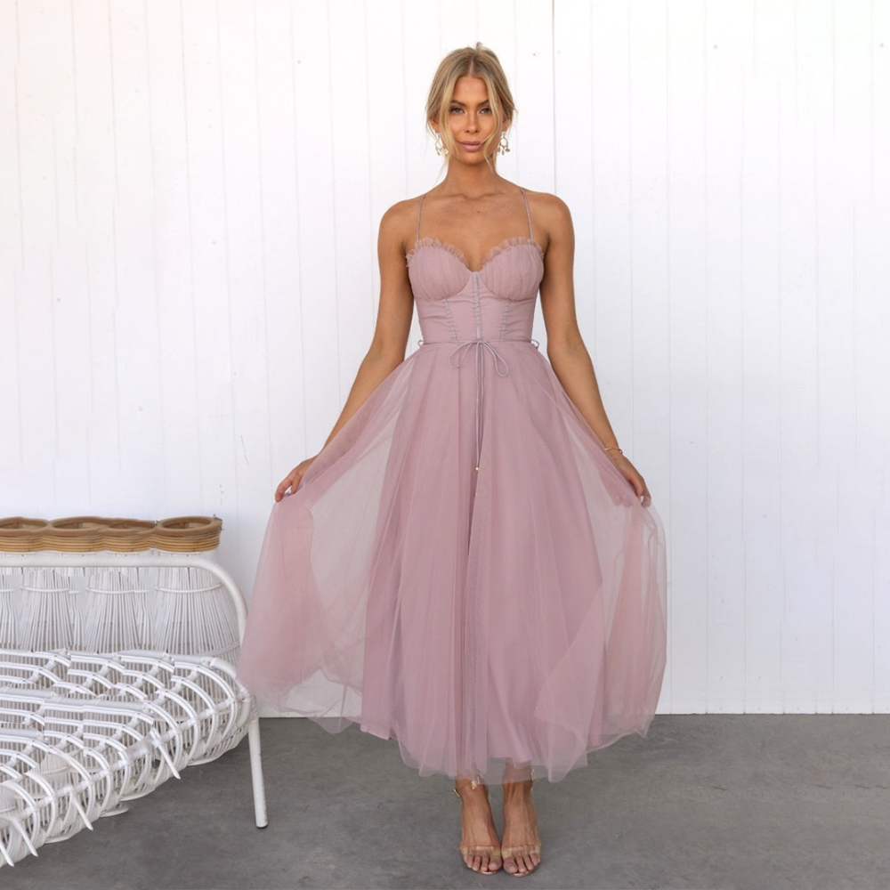 Emilia – Mouwloze Midi Jurk met Spaghettibandjes Velani