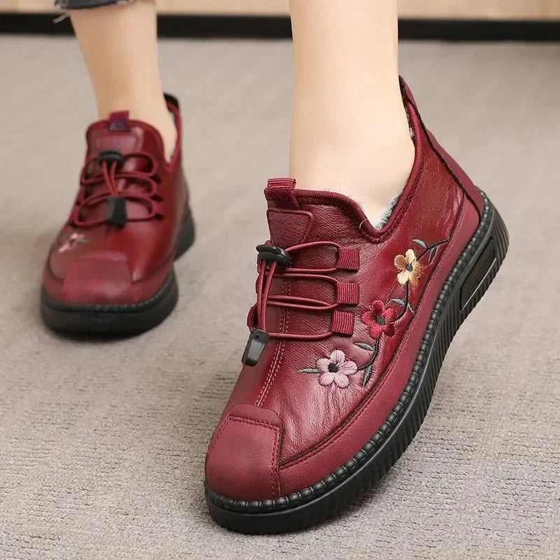 Ariane – Sneakers met bloemenversiering, ronde neus en bontvoering Velani