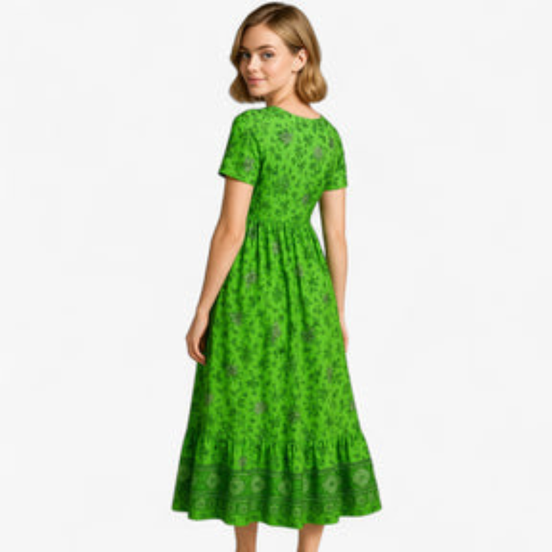 Amelia – Lange Jurk met Korte Mouwen en Bloemenprint Velani