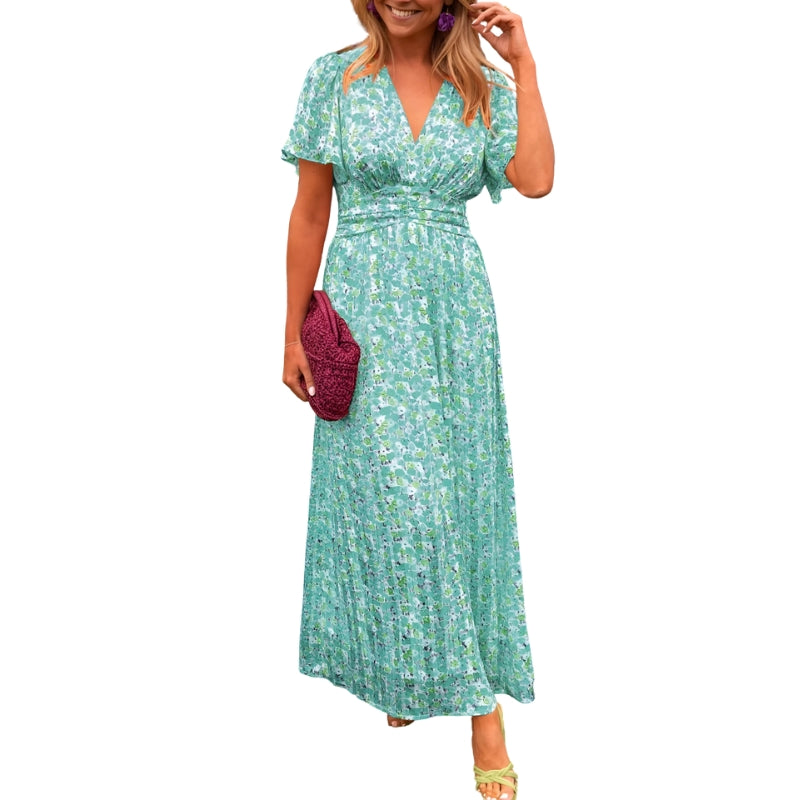 Selina – Jurk met Bloemenprint, Korte Mouwen en V-Hals Velani
