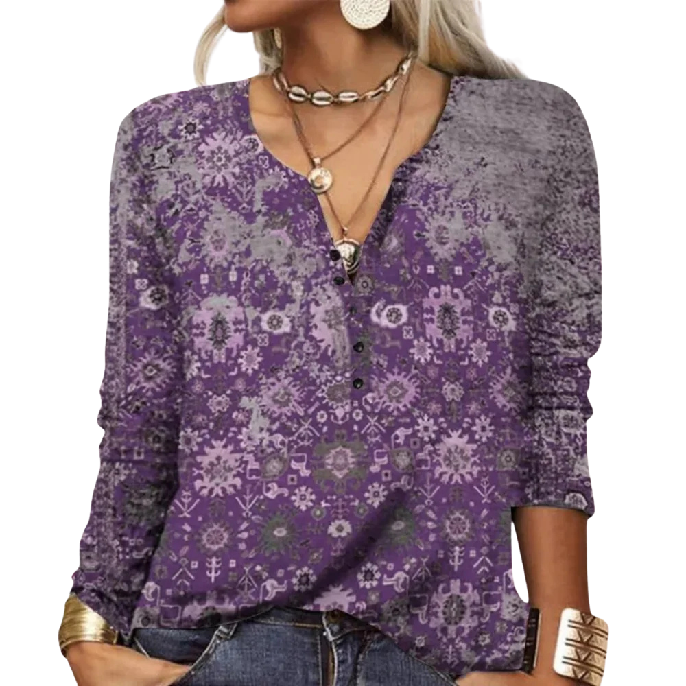 Lieve – Bedrukte Blouse met V-hals en Lange Mouwen Velani