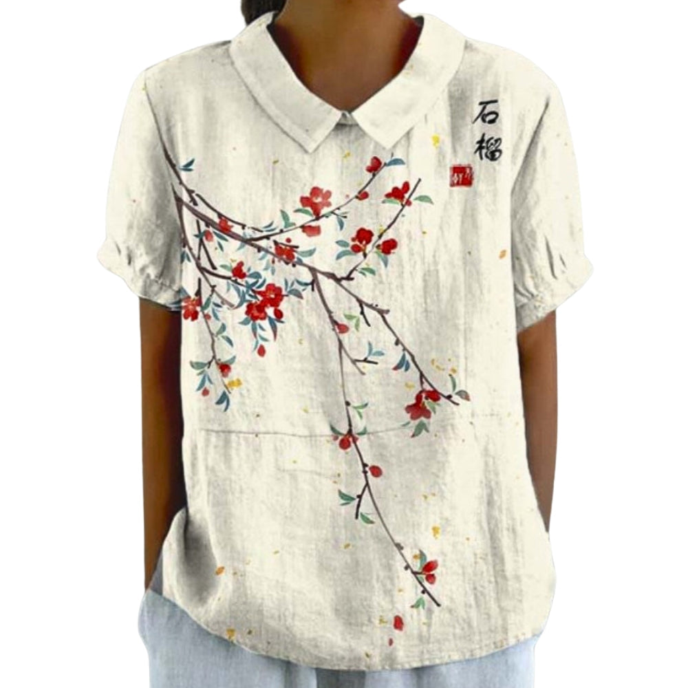 Annelies – Blouse met Print Korte Mouwen en Ronde Kraag Velani