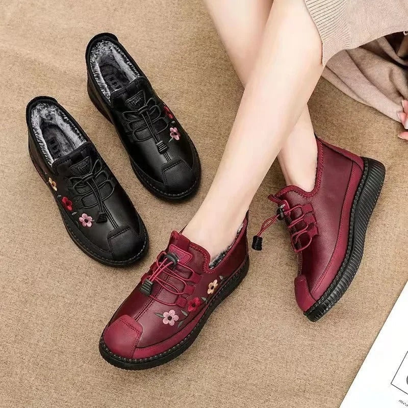 Ariane – Sneakers met bloemenversiering, ronde neus en bontvoering Velani