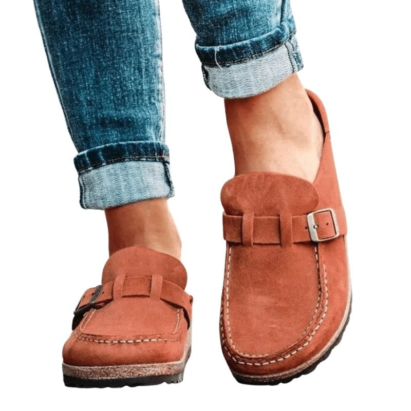 Anna – Platte Schoenen met Open Hak en Verstelbare Gesp Velani