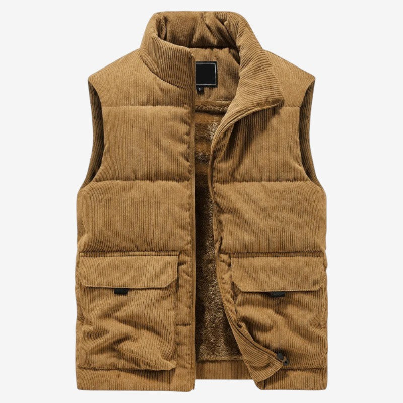 Michael – Ribfluwelen bodywarmer met ritssluiting, opstaande kraag en zakken Velani