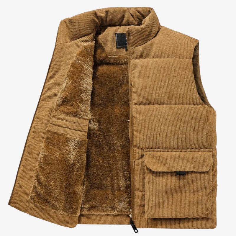 Michael – Ribfluwelen bodywarmer met ritssluiting, opstaande kraag en zakken Velani