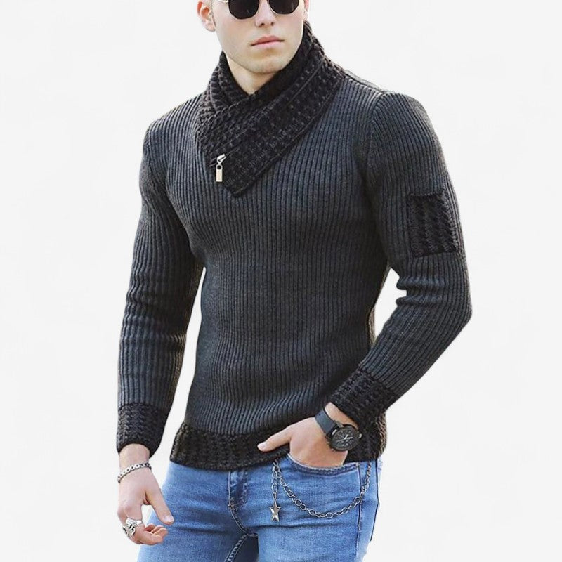 Albert – Slim fit trui met lange mouwen, sjaalkraag en rits Velani