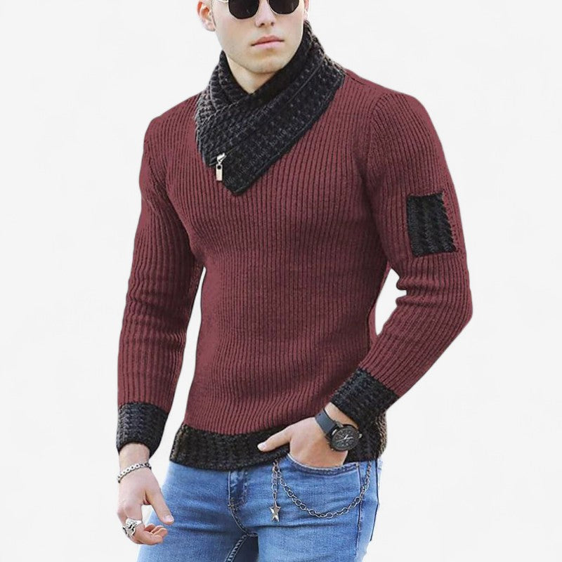 Albert – Slim fit trui met lange mouwen, sjaalkraag en rits Velani