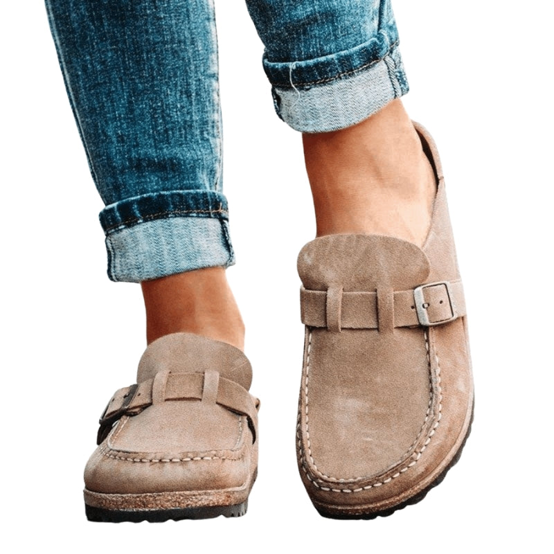 Anna – Platte Schoenen met Open Hak en Verstelbare Gesp Velani