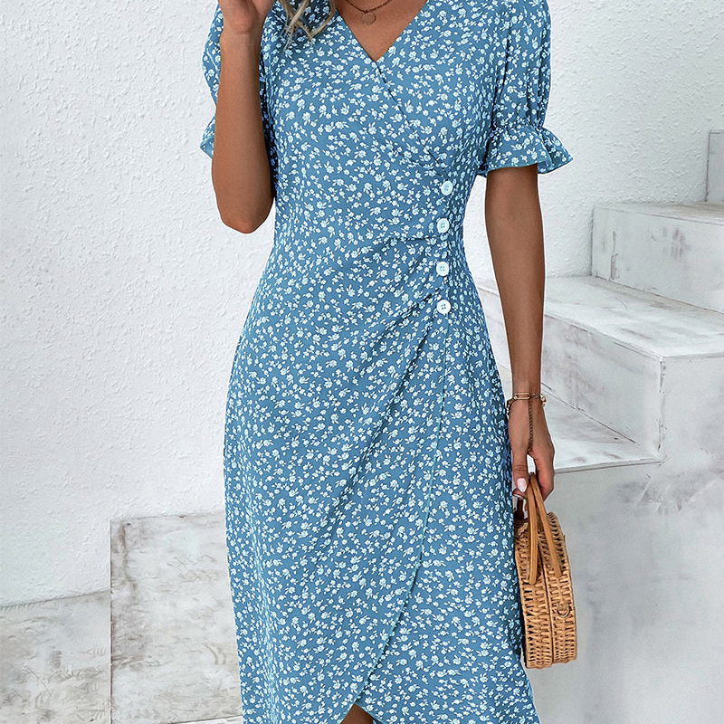 Kathy – V-Hals Midi-jurk met Bloemenprint Velani