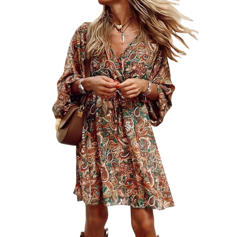 Johanna – Jurk met Lange Mouwen, Print en V-hals Velani