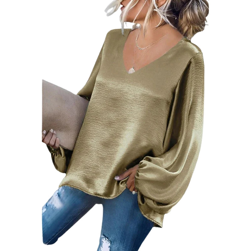 Anna – Blouse met V-hals, Lange Mouwen en Losse Pasvorm Velani