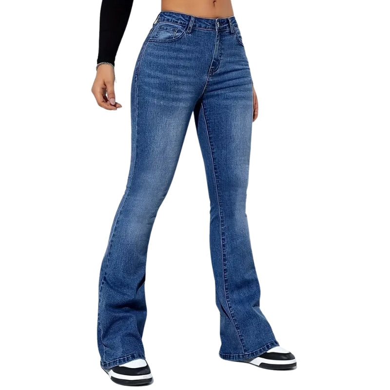 Elena – Hoge Taille Flared Broek met Voorzakken Velani