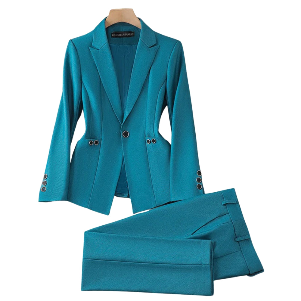 Evelien – Twee Delige Set met Blazer en Broek met Rechte Pijpen Velani