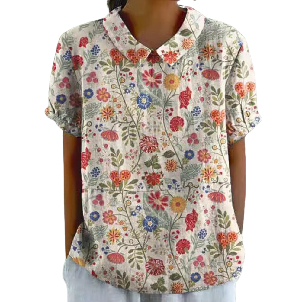 Annelies – Blouse met Print Korte Mouwen en Ronde Kraag Velani