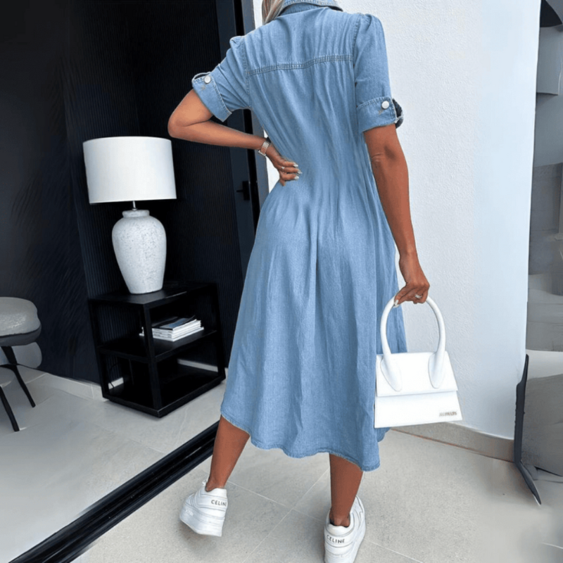 Elizabeth – Midi Jurk met Kraag, Knopen en Zakjes Velani