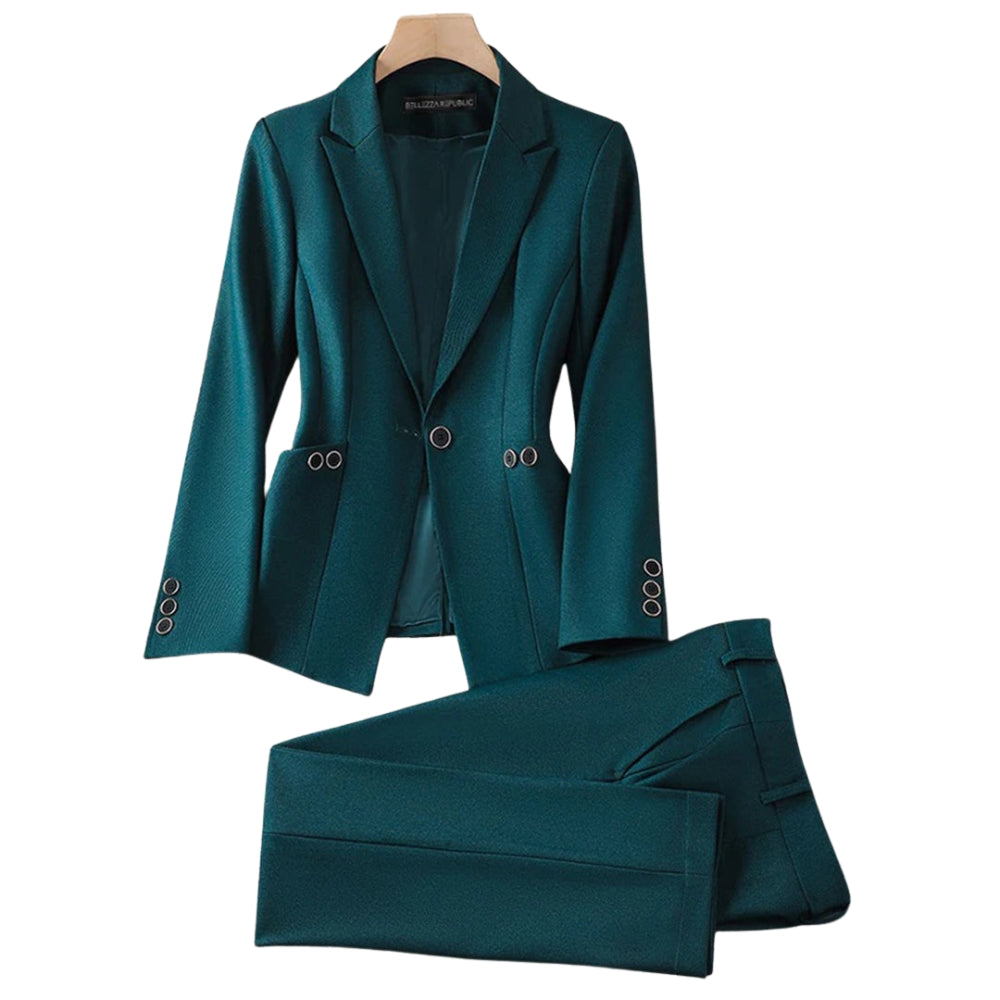 Evelien – Twee Delige Set met Blazer en Broek met Rechte Pijpen Velani