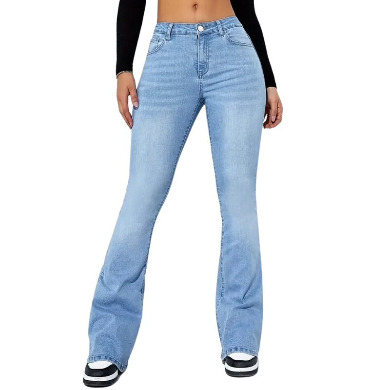 Elena – Hoge Taille Flared Broek met Voorzakken Velani