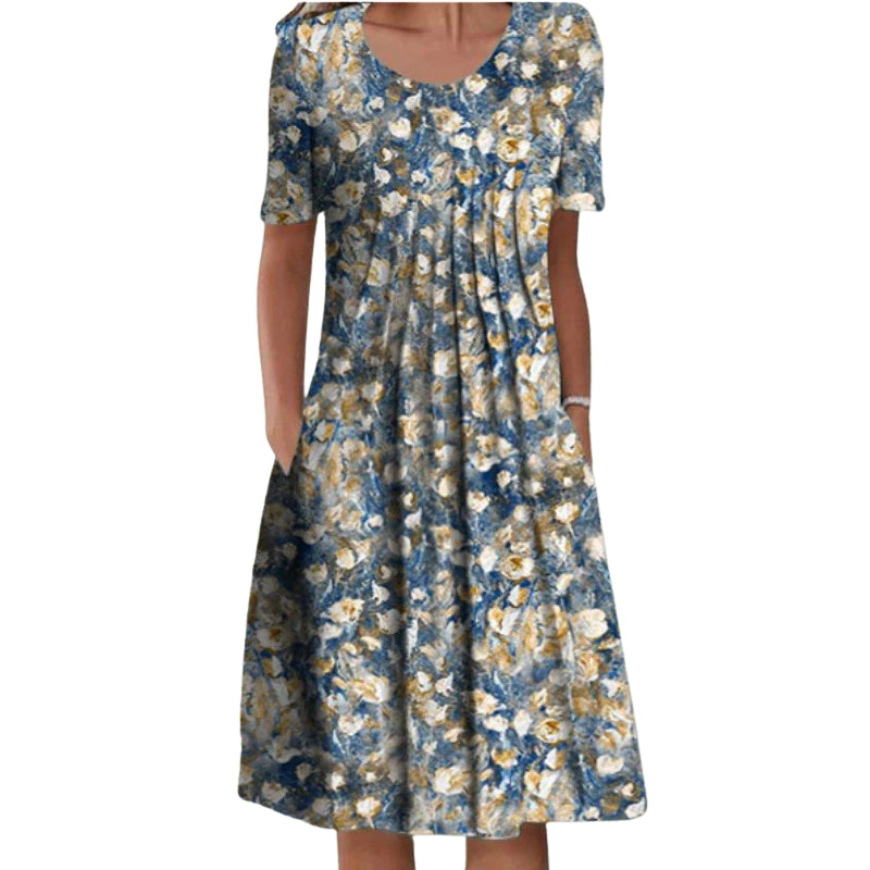 Julia – Bloemenjurk met Korte Mouwen en Ronde Hals Velani