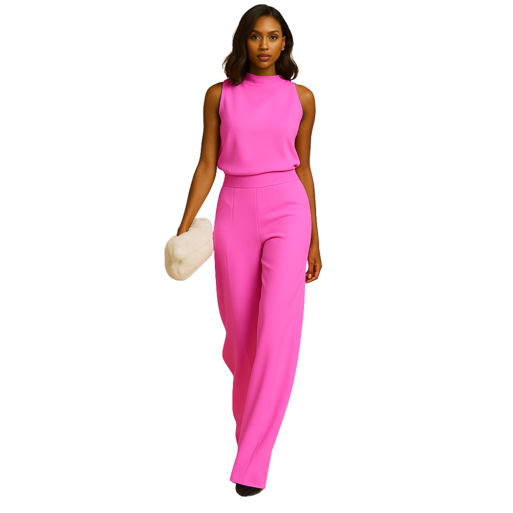 Marie – Mouwloze jumpsuit met opstaande kraag en wijde pijpen Velani