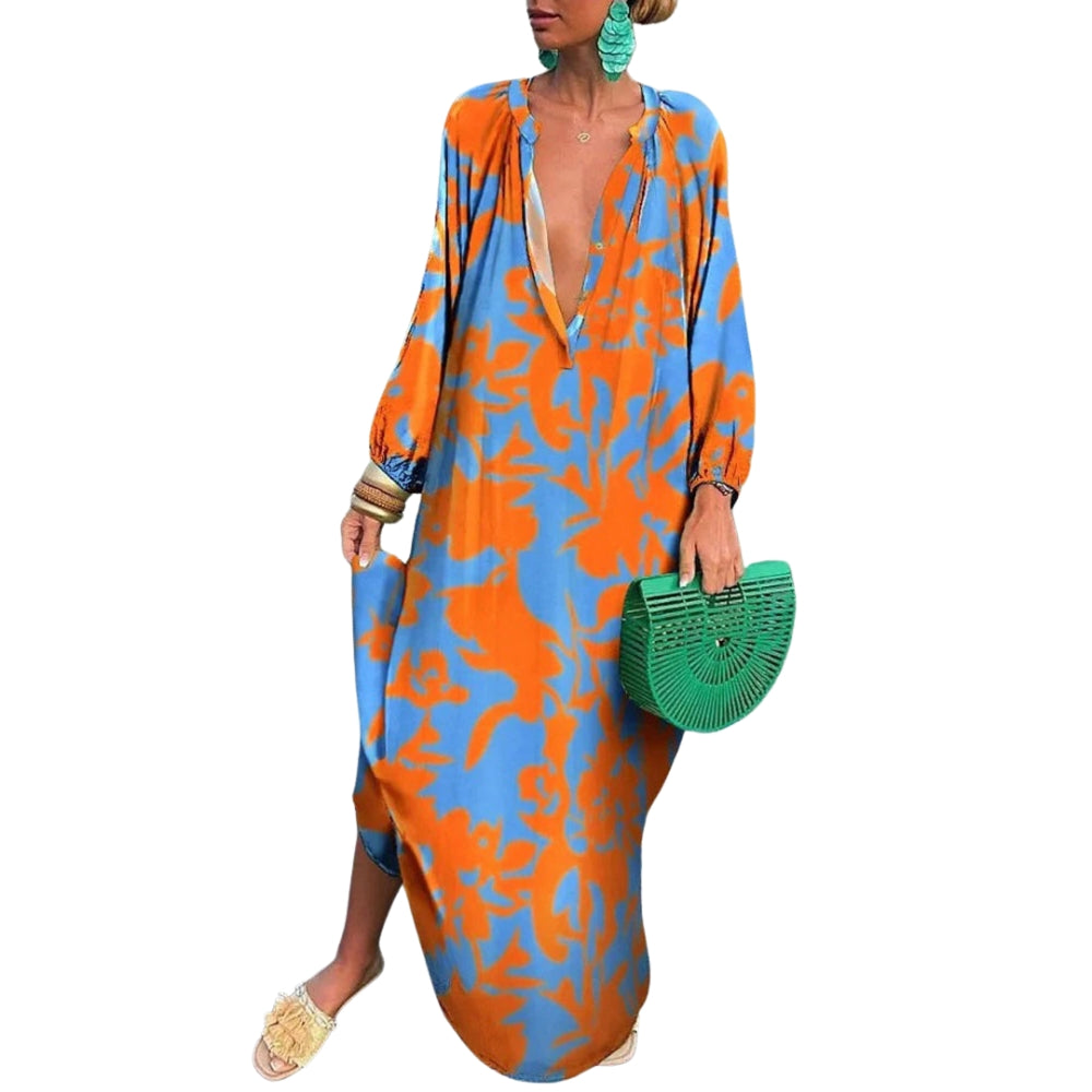 Marleen – Jurk met Print V-Hals en Lange Mouwen Velani