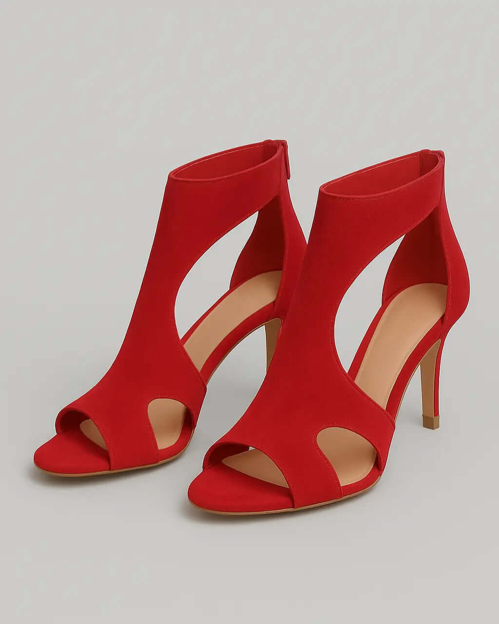 PU Leren Peep Toe Hakken Met Rits Aan De Achterkant-Shoes-Velani-Rood-36-Velani