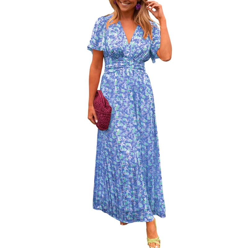 Selina – Jurk met Bloemenprint, Korte Mouwen en V-Hals Velani