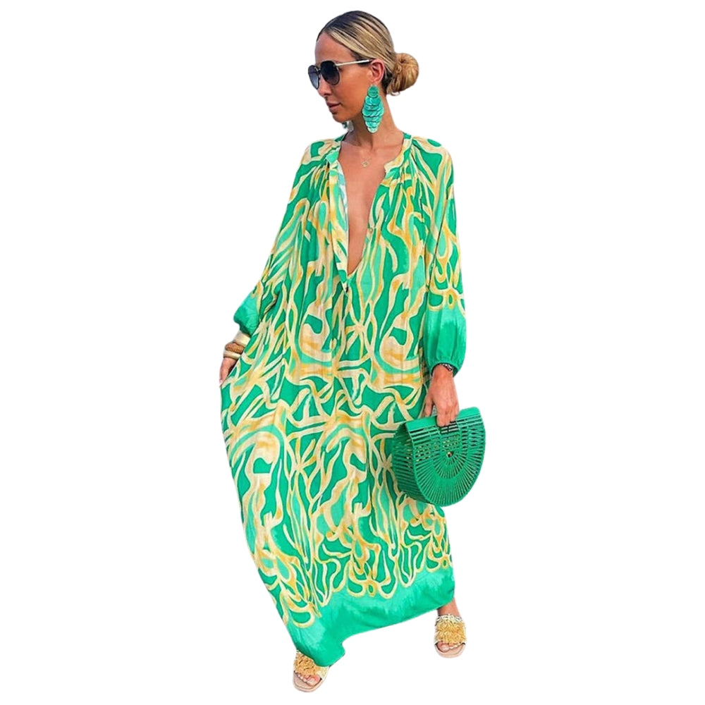 Marleen – Jurk met Print V-Hals en Lange Mouwen Velani