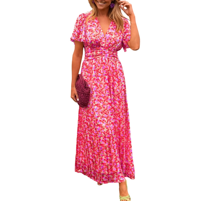 Selina – Jurk met Bloemenprint, Korte Mouwen en V-Hals Velani