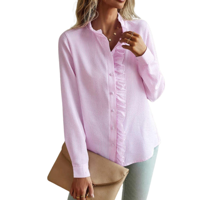 Lilian – Blouse met Lange Mouwen, Ruches en Knopen Velani