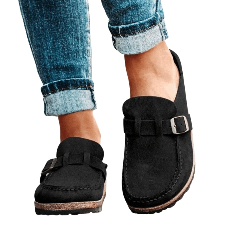 Anna – Platte Schoenen met Open Hak en Verstelbare Gesp Velani
