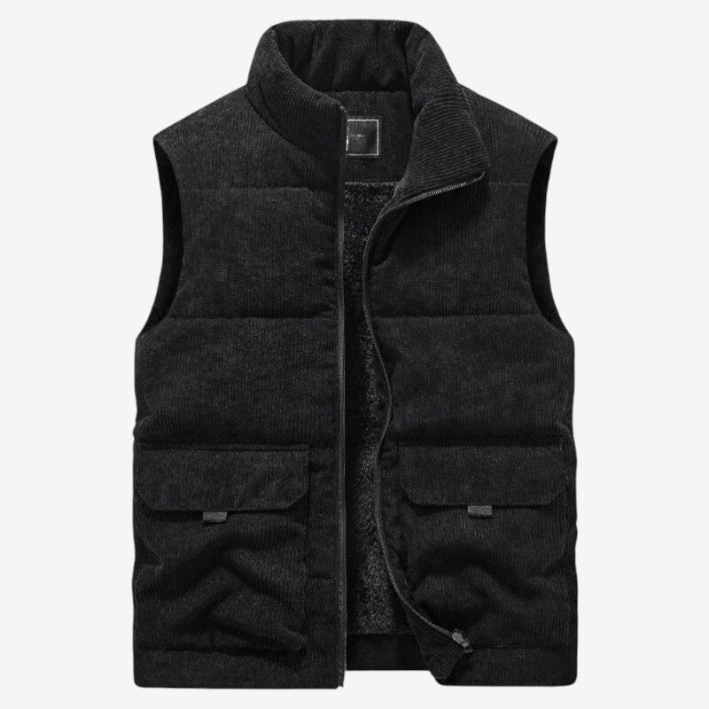 Michael – Ribfluwelen bodywarmer met ritssluiting, opstaande kraag en zakken Velani