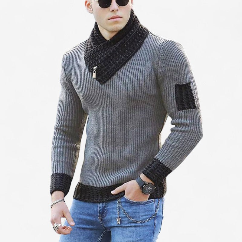 Albert – Slim fit trui met lange mouwen, sjaalkraag en rits Velani