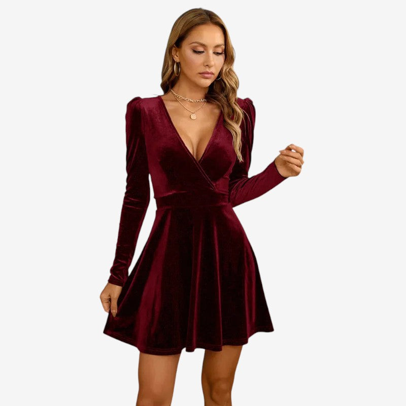 Jennifer – Midi-jurk met lange mouwen en V-halsdetail Velani